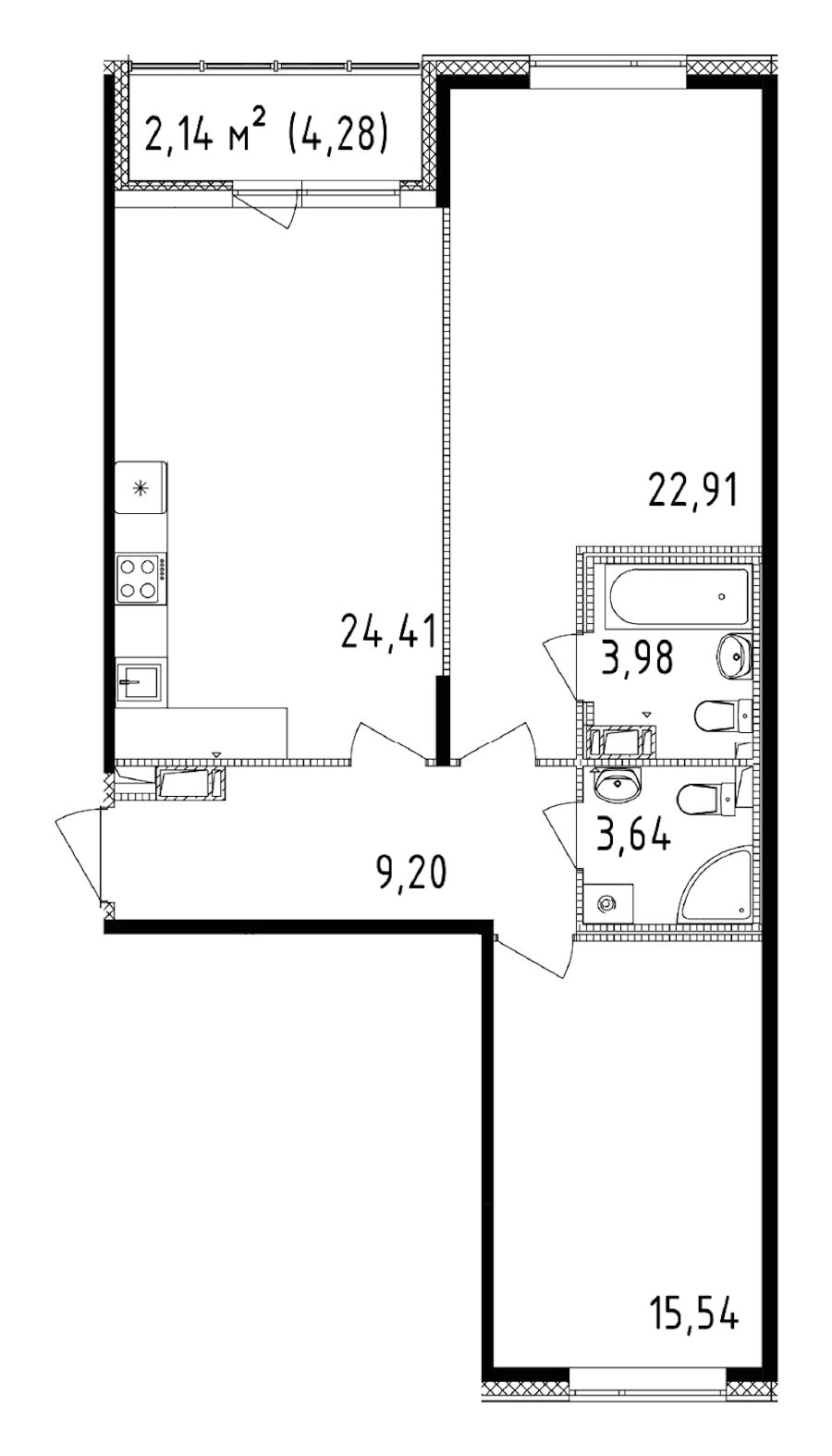 2-комнатная квартира 79.68 м², 14/14 эт., ЖК «Чёрная речка»